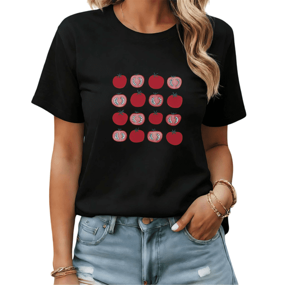 Black Print Tshirt Graphic Tees Minimalist Tomato Illustration Lightweight Shirts S-5XL Tops