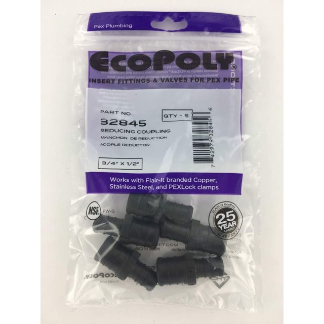 Acoplamiento PEX de Ecopoly, plástico prensado de 3/4 x 1/2 pulgadas, paquete de 5
