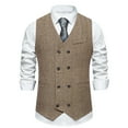 thumbnail image 2 of VSSSJ Men's Classic Vest Regular Fit Solid Color Double-breasted Sleeveless V-Neck Jackets Vintage Style Basic Outwear with Pocket Coffee XXL, 2 of 9