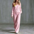 thumbnail image 6 of vdgthytj 2 Piece Sets for Women Striped Long Sleeve off Shoulder Tops Wide Leg Pants Fall Casual Loungewear Outfits(X-Small,Pink), 6 of 6