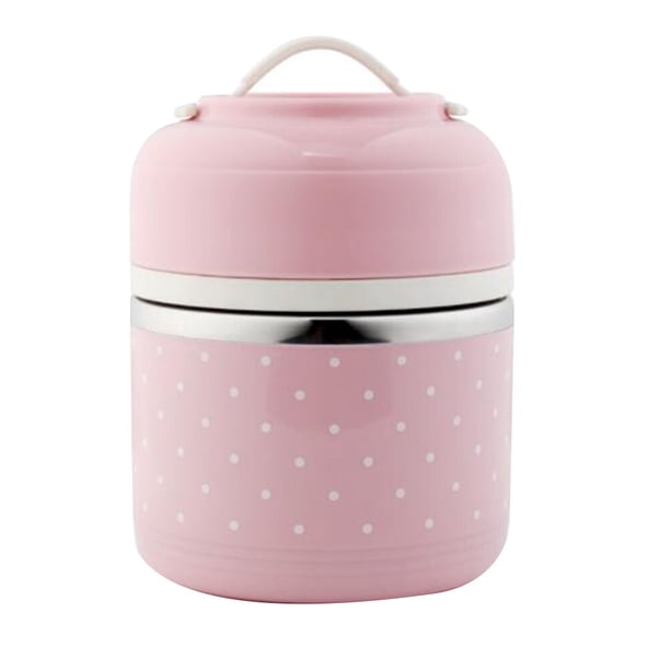 Fiambrera de acero inoxidable para conservar el calor, lonchera portátil, contenedor de alimentos para estudiantes y trabajadores (una sola capa, rosa)