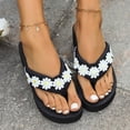 thumbnail image 2 of Rokment Womens Beach Platform Wedges Dress Slippers Sandals Black Boho Vacation Colorful Crochet Flower Height Increasing Flip Flops Summer Casual High Heel Slip on for Indoor Outdoor White Size 7, 2 of 7