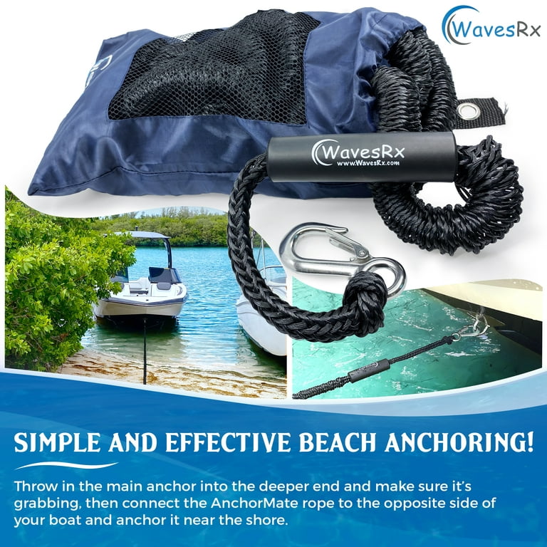 Wavesrx 14'-50' Anchormate Bungee Line | Safer Anchoring for Boats & Pontoons | Elastic Rope Extends to Absorb Wake Tugs and Keep Anchor from