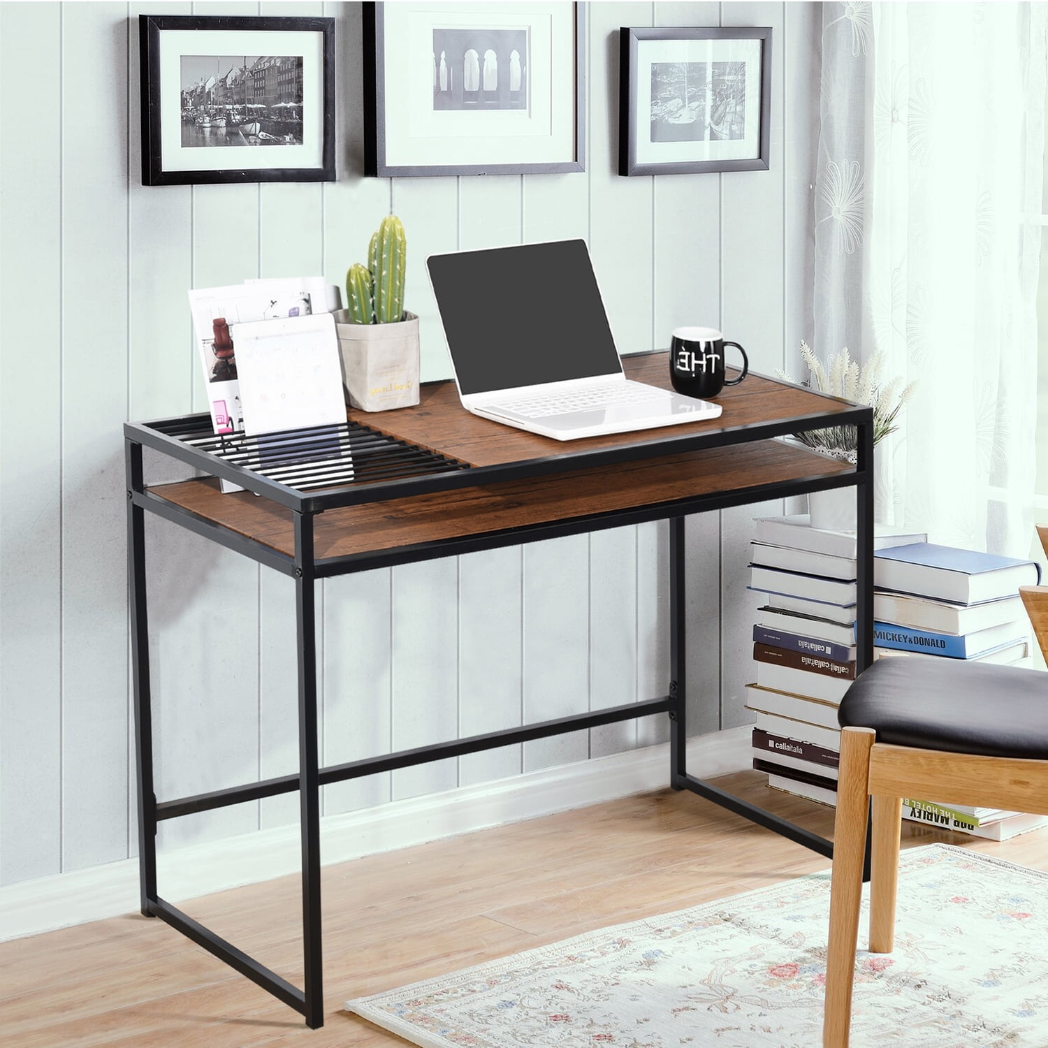 Homy Casa Walnut Computer Desk Modern Pc Laptop Study Home Writing