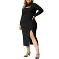 thumbnail image 4 of Unique Bargains Women's Plus Size Bodycon Dress Knee Slim Cut Out Dresses 1X Black, 4 of 6