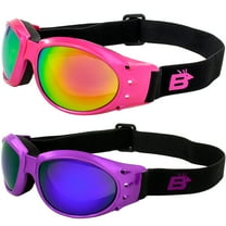Birdz Eyewear Eagle Soft-Padded Sports Skydiving Goggles Motorcycle Goggles 2 Pairs Pink & Purple Frames w/Reflective Lenses