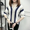 thumbnail image 6 of Fashion Women Top Stripe Shirt Short Sleeve V-Neck Leisure Loose Blouse, 6 of 8