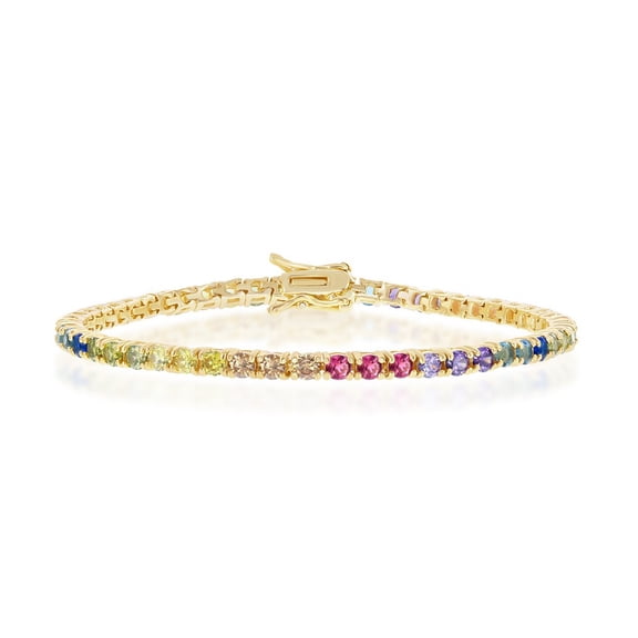 iJewelry2 Gold Plated Sterling Silver 3mm Rainbow CZ Teen Bridal Tennis Bracelet