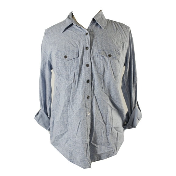 Style & Co Womens Blue Foulard-Print Pocketed Shirt XS
