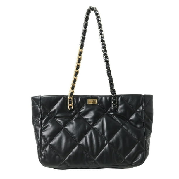 Bolso de mano tipo cartera de PU para mujer, bolso de hombro, bolso de mano con cadena, bolso de mano para ir al trabajo, negro