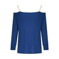 thumbnail image 4 of IROINNID Reduced Women's Off-The-Shoulder Long Sleeve T-Shirt Solid Blouse Casual Basic Tops,Blue, 4 of 6