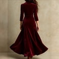 thumbnail image 4 of Women Long Sleeve V-Neck Velvet Stretchy Long Dress Wine 2XL, 4 of 4