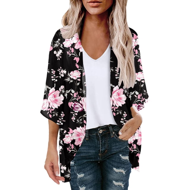 Puntoco Cárdigan de manga abombada con estampado floral para mujer, blusa informal holgada, tops de moda Puntoco Puntoco-1