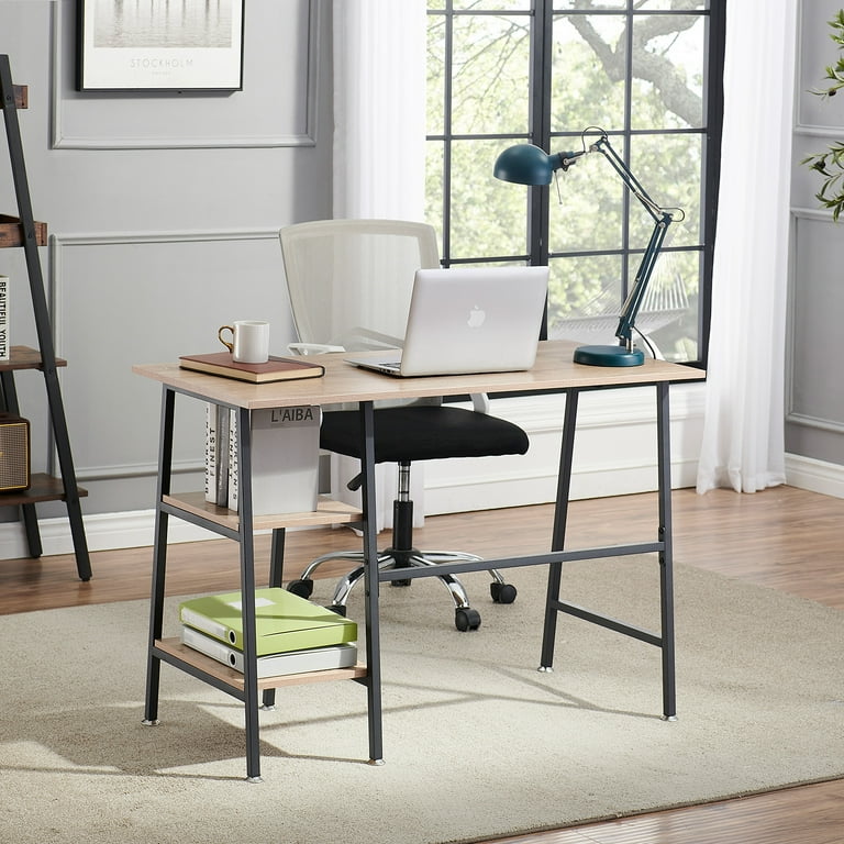 Computer Storage Workstation Study Desk Writing Table with 2 Tier Shelves  for Office and Home