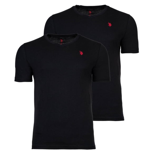 U.S. POLO ASSN. Camisetas para hombre, pack de 2 - cuello en V, logo bordado, algodón Negro M (Medium)