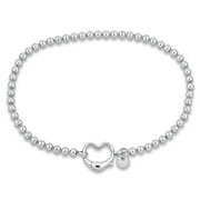 Miabella Women's Silver Ball Link Bracelet w/ Heart Clasp - 9" Beaded Chain - Layering, Stackable