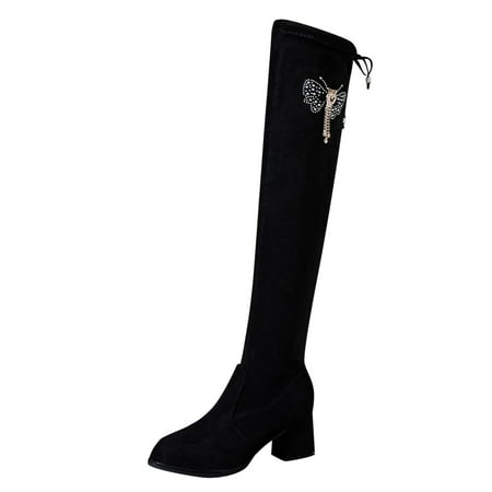 

fvwitlyh Winter Boots for Women Slouchy Boots with Heel Retro Thermal Shoes High Warm Boots Plush Women s Thigh Comfortable High Heels for Women