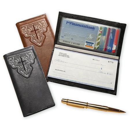 - Embossed Cross Design Checkbook Cover with Credit Card Slots - Set of 2