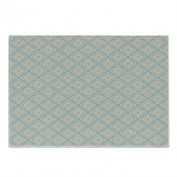Boho Cutting Board, Abstract Pattern with Geometric Elements in Pastel Tones Squares Print, Decorative Tempered Glass Cutting and Serving Board, in 3 Sizes, by Ambesonne