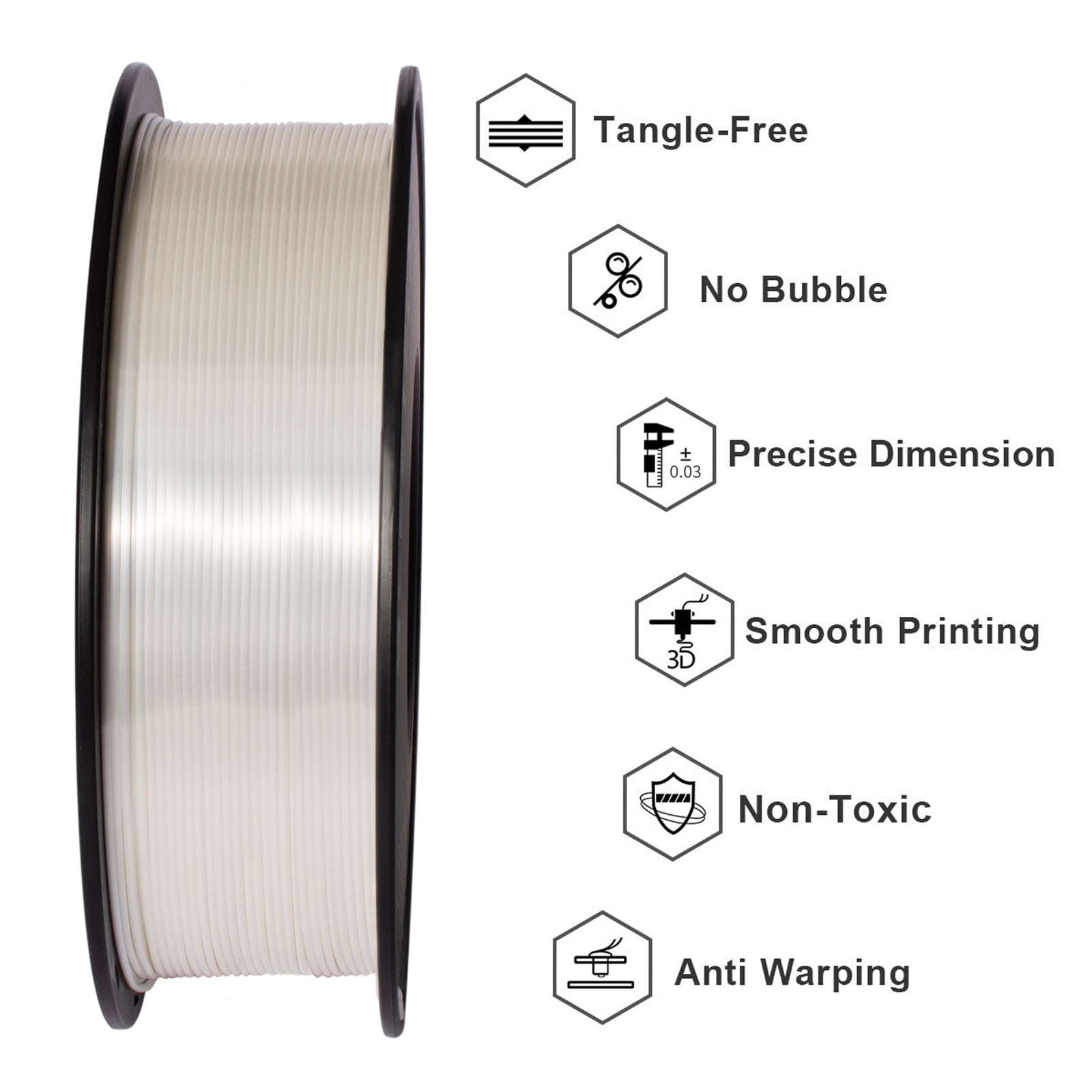 Geeetech 5pcs Silk wihte 3D Printer PLA Filament 5KG（11ibs） Toughness Enhanced Filament with 1.75mm Dimensional Accuracy +/-0.03mm, 1080 Feet per Roll, Vacuum Packaging