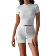 thumbnail image 2 of Women'S Two Piece Sets Summer Slim Fitted Short Sleeve Tops Foldover Shorts Matching Lounge Sets Gray XL, 2 of 7