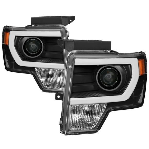 Xtune Headlight Assembly 9037252 Halogen Bulb; Projector Beam With Bar Style Daytime Running Light; Clear Lens; Black Housing; Set Of 2