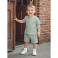 thumbnail image 6 of BemeyourBBs Infant Baby Boys Girls Summer Clothes Toddler Baby Boy Girl Summer 2 Pieces Outfit Waffled Solid Color Short Sleeve Button Shirt Tops with Pockets Shorts Set, 6 of 9
