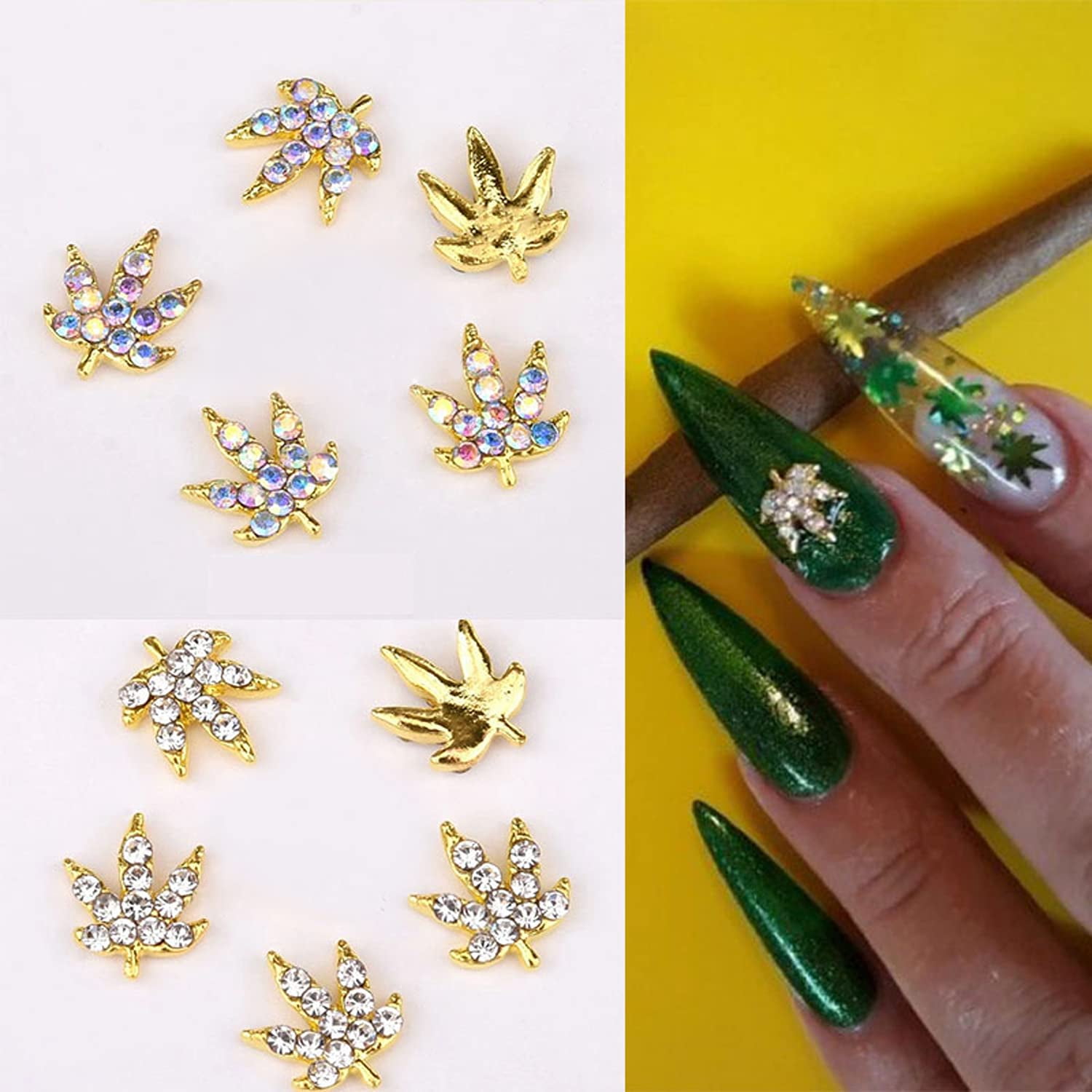 Leaf Nail Rhinestone Gems Gold Alloy Nail Diamond Jewelry 3D Nail Art  Supplies Stone AB Color Nail Charm Professional Nail Decorations Manicure  10pcs/set - Walmart.com