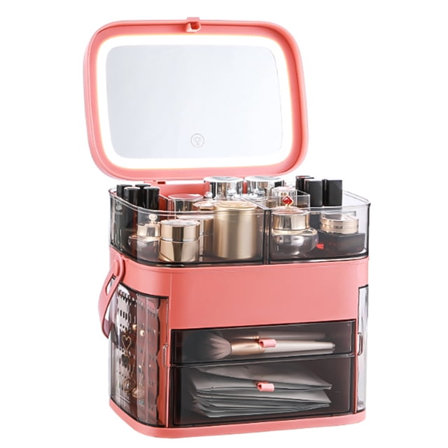 Amdohai Makeup Organizer Box with LED Mirror Dust Water Proof Cosmetics