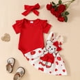 thumbnail image 2 of MIXUE Baby Girls Outfit Sets Sweet Cute Cartoon Bear Heart Baby Solid Color Short Sleeved Top With Suspenders Skirt Headband Summer Dress Streetwear,Red,9-12 Months, 2 of 4