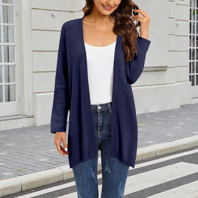 IMENGL Casual short sleeve solid color irregular knit open front cardigan Summer, Blue 2XL, Size M-3XL