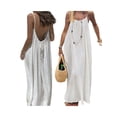 thumbnail image 2 of Women'S Open Back Spaghetti Strap Beach Maxi Dress Loose Flowy Vacation Sundress Milky White S, 2 of 8