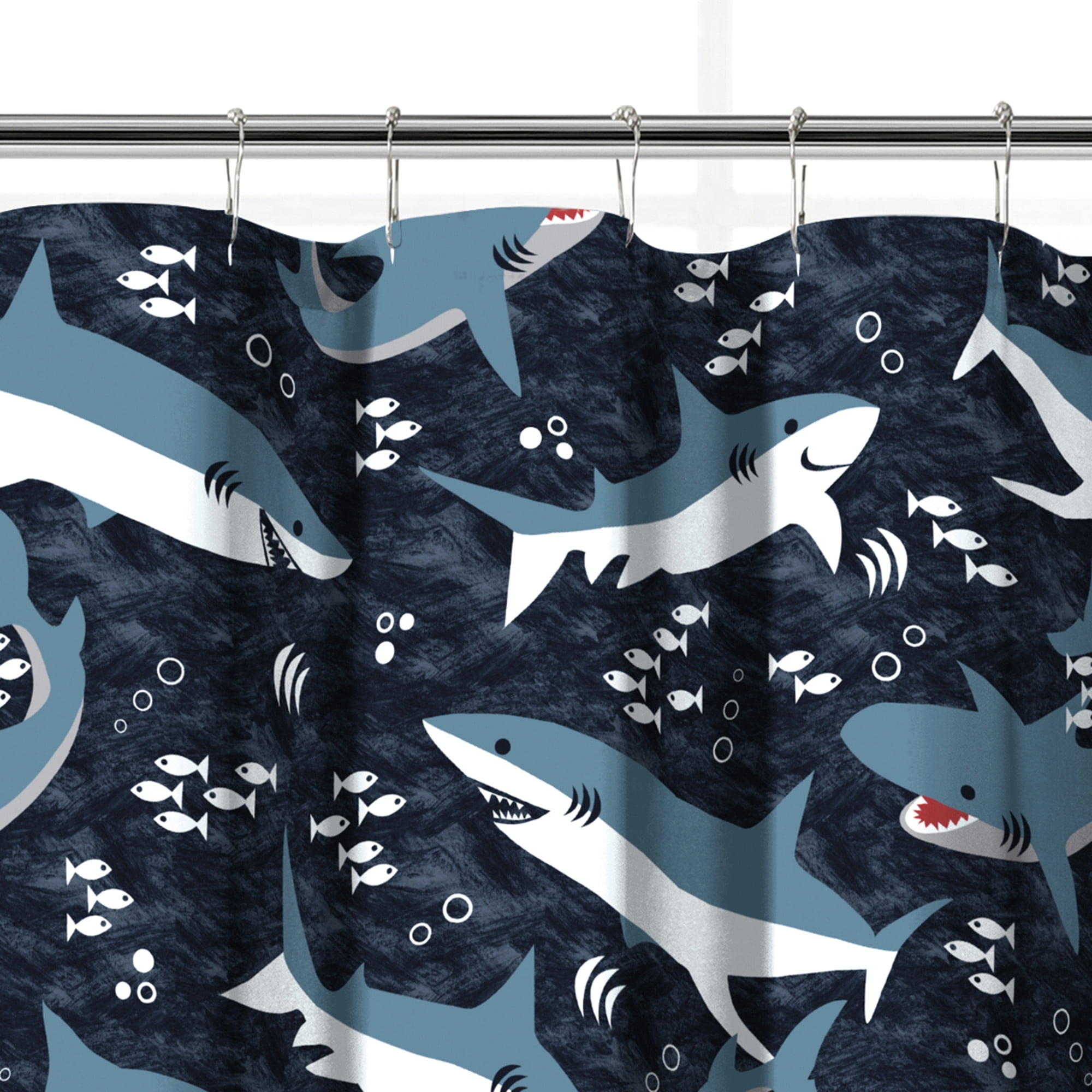 Dream Factory Sharks Shower Curtain Blue, 100% Polyester, 72" W x 72" L, 1 Piece