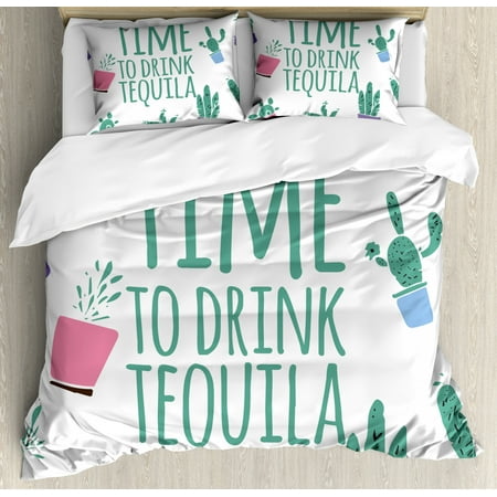 Tequila Duvet Cover Set Queen Size Time To Drink Quote With