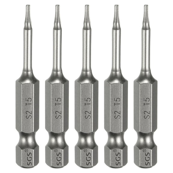 Uxcell 5pcs T5 Torx Head Screwdriver Bit 1/4" Hex Shank 2" (50mm) Long Magnetic No Hole Tip 6 Point Star Screw Driver