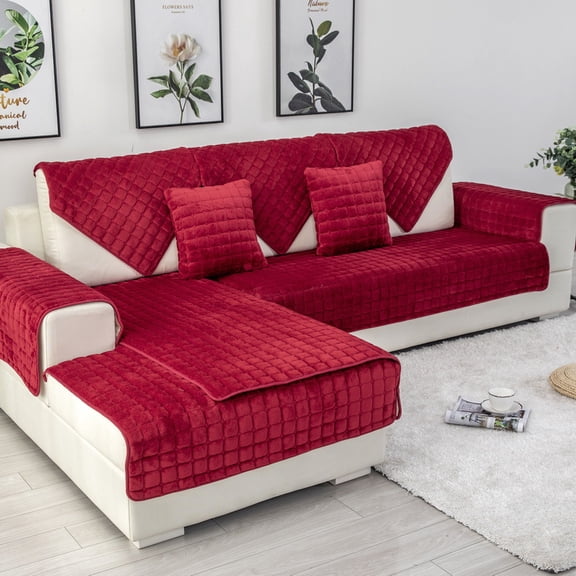 XmhyTop-A 90x90cm Velvet Sofa Slipcover Universal Anti-Slip Single Cushion Cover for Living Room Armchair, Not the whole set,1 Piece,Red