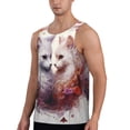 thumbnail image 2 of Gukieu White Red Cat Couple Print Men's Quick Dry Fitness Vest, Round Neck Sleeveless Fitness Bodybuilding Top-Small, 2 of 7