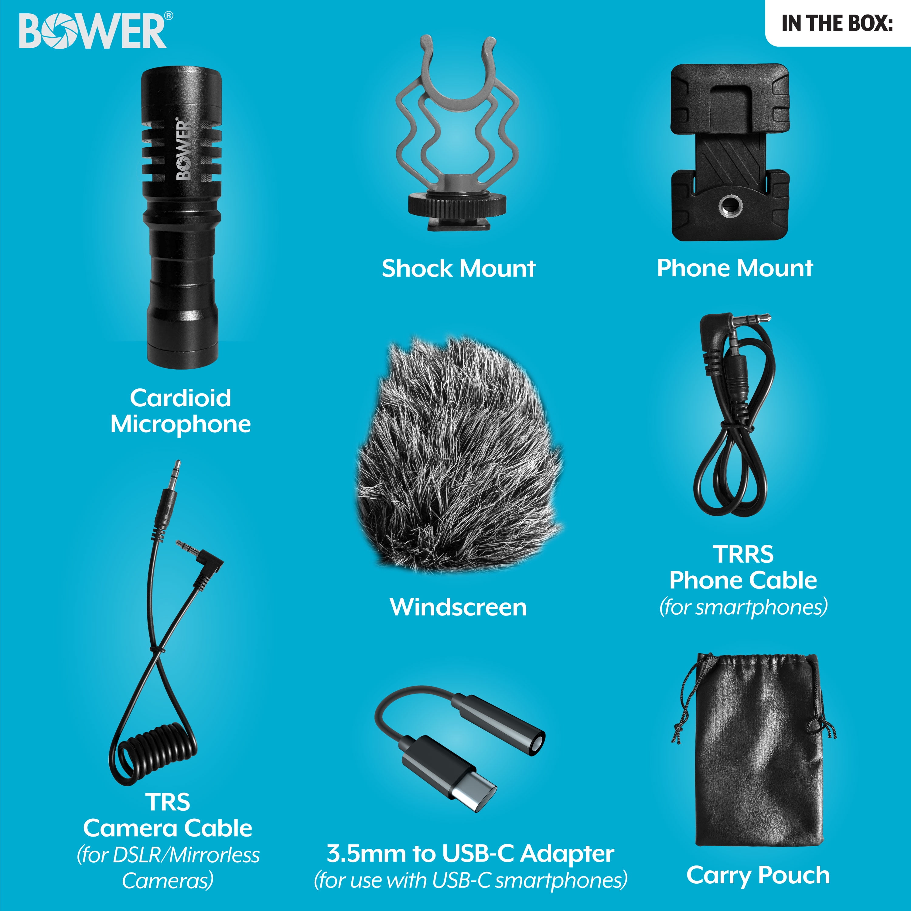 Bower Cardioid Condenser Microphone for Smartphones and DSLRs