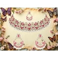 thumbnail image 4 of South Indian Kundan Bridal Choker Necklace Set with White & Dark Pink Stones, Pearl Guttapusalu, Drop Earrings & Maangtikka for Women, 4 of 9