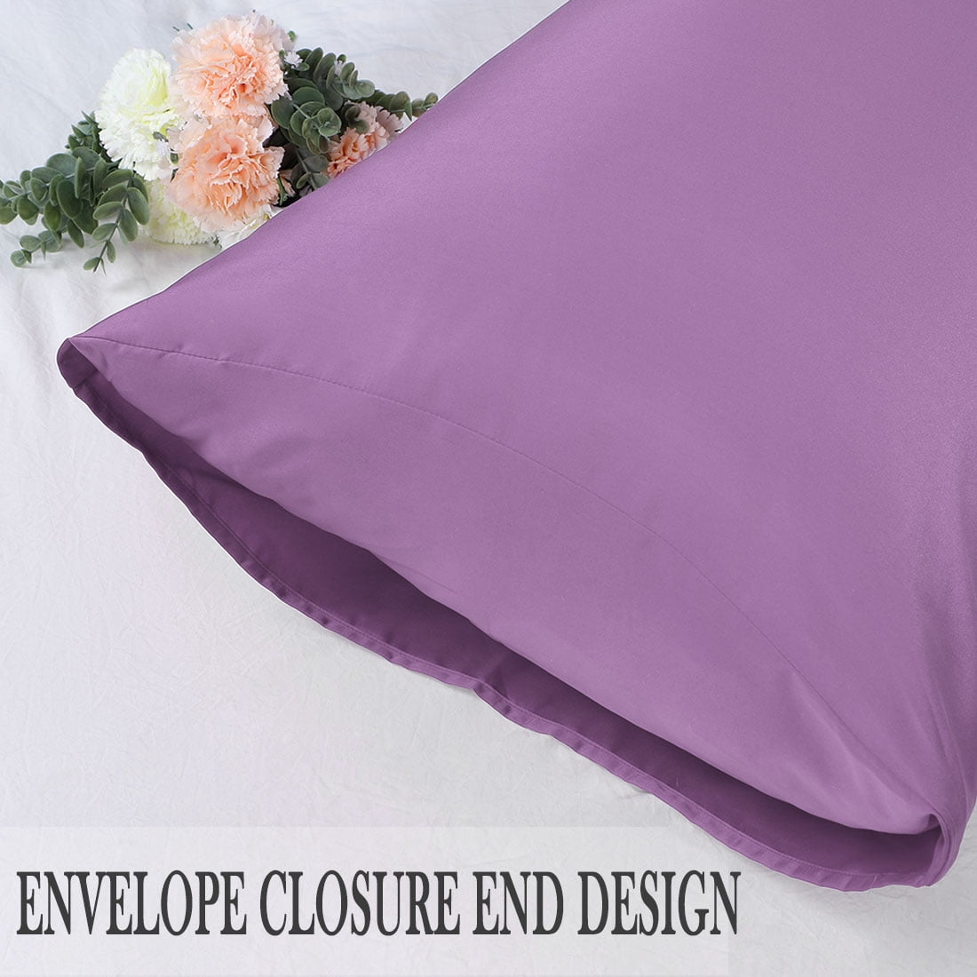Unique Bargains Silky Satin Pillow Cases Covers Set of 2 Purple Queen