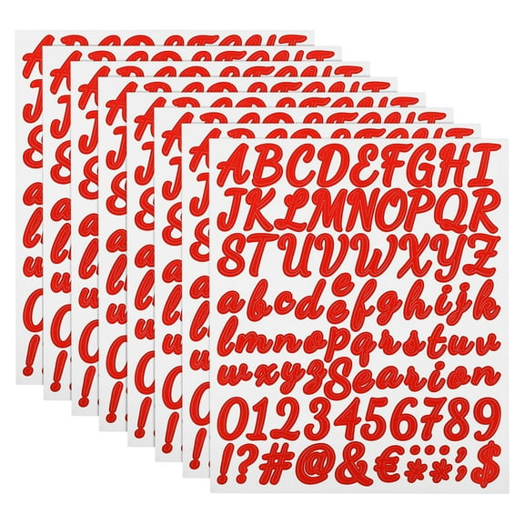 Uxcell 8 Sheet 672 Pcs Self Adhesive Vinyl Letter Number Stickers Kit (Red, 1 Inch)