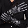 thumbnail image 2 of Guantes de cuero con pantalla táctil para hombre, guantes de cuero negros para ciclismo, motocicleta y invierno frío, 2 of 4