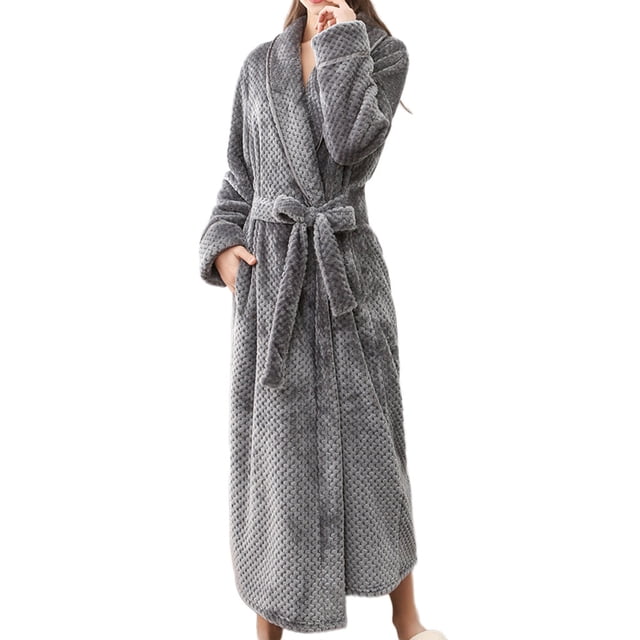 Womens Winter Lengthened Bathrobe Home Clothes Shawl Long Sleeved Robe Coat