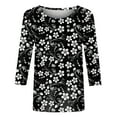 thumbnail image 5 of Ladies 3/4 Sleeve Blouses and Tops Round Neck Half Sleeve Oversized T Shirts for Women Elbow Floral Casual Work Shirt for Women Women's Plus Size Summer Tops Casual, 5 of 5