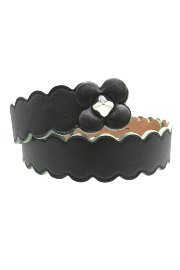 Pre-Owned Fendi Flower Motif Leather Black 75 Belt 0753FENDI (Good)