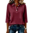 thumbnail image 5 of Yifymode Womens Polo Shirts for Work Golf Collared Button Vintage 3/4 Sleeve Tops | Lightweight, Workout, Athletic, Walking, Gym, Office, Holiday,Wine S, 5 of 5