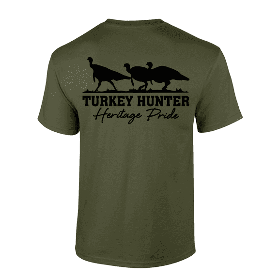 Heritage Pride Turkey Hunter Featuring Three Ocellated Turkeys Mens Short-Sleeve T-Shirt-Military-xxl