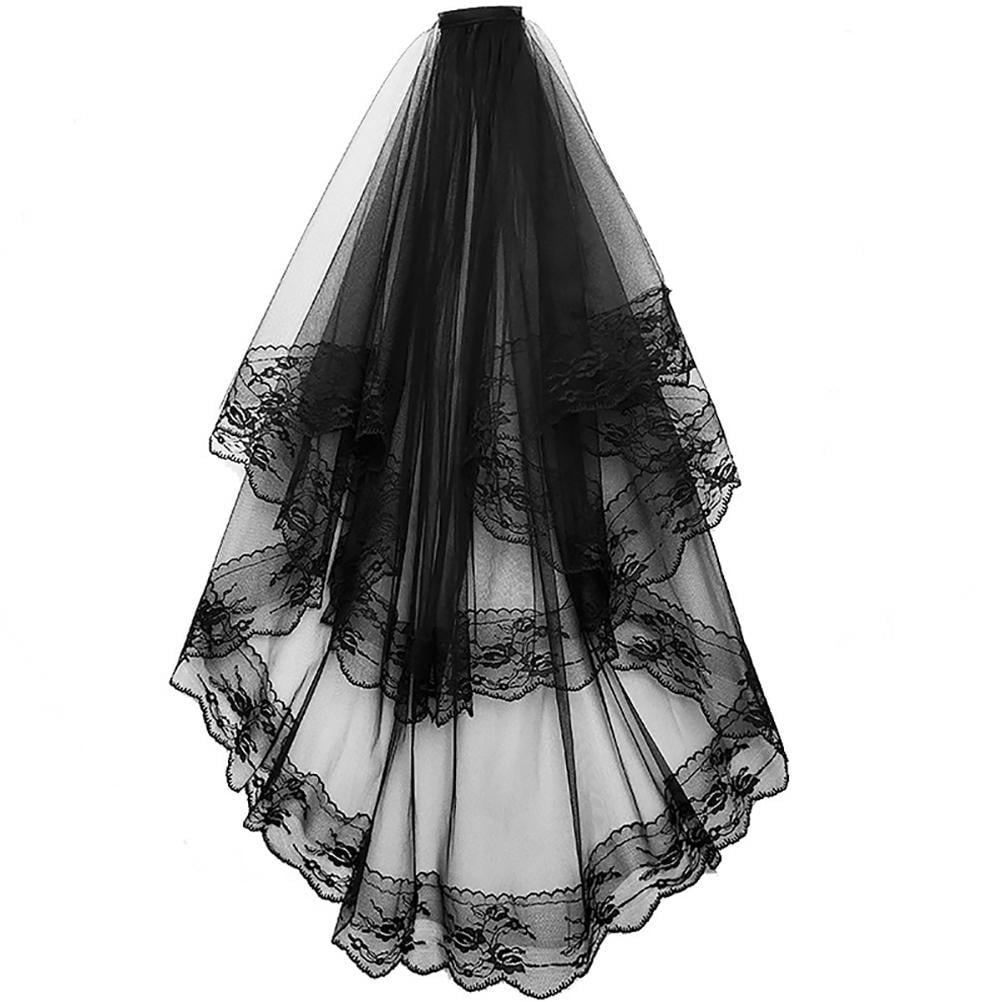 Bridal Wedding Black Veil Lace Edge with Comb Gothic Lolita Party Fairy Chic ！ 