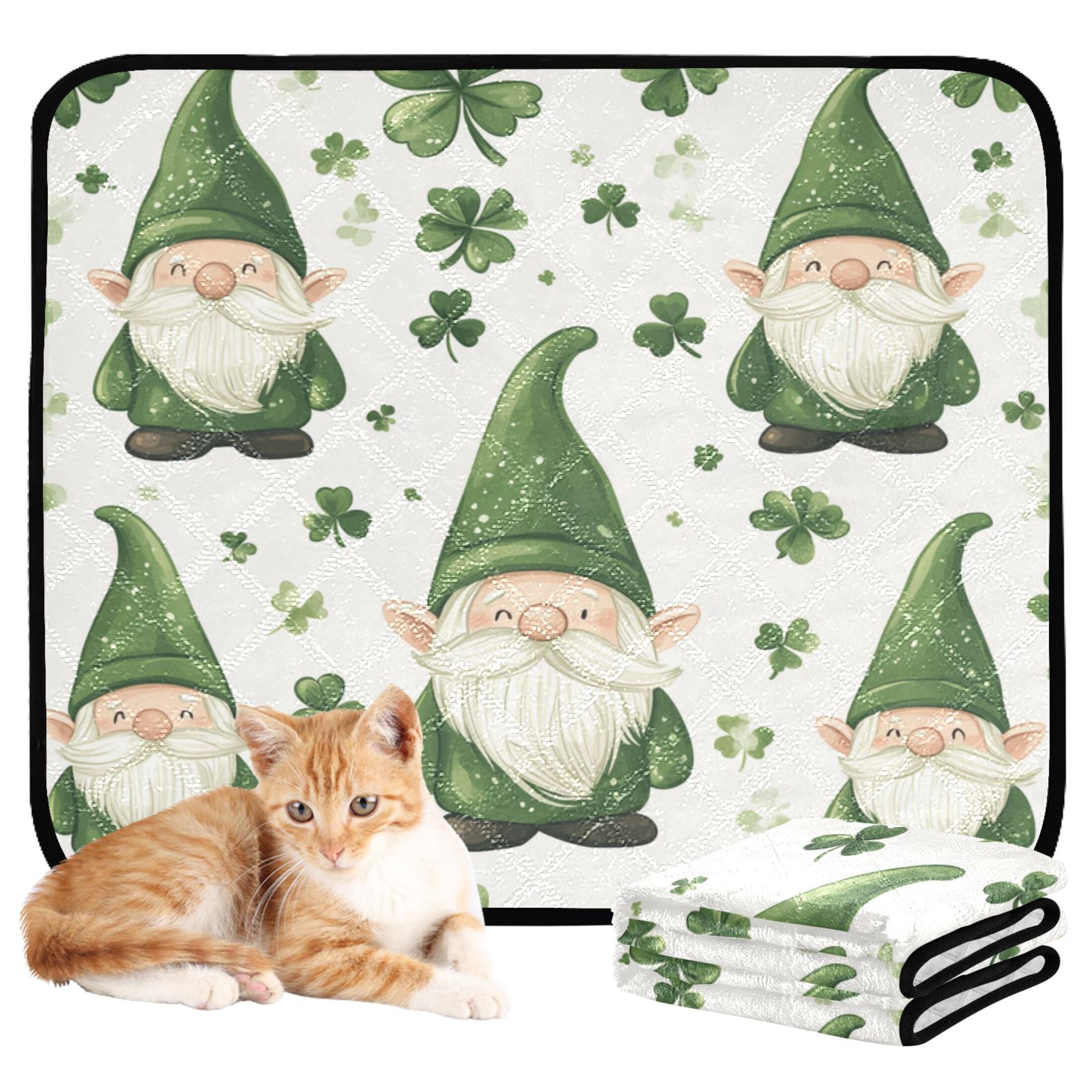 Qxltty Pattern Of Dwarf in Green Hat Cat litter Pads Pet Set of 2 Diaper Mats Center Anti-leakage Layer Absorbent Soft and Comfortable