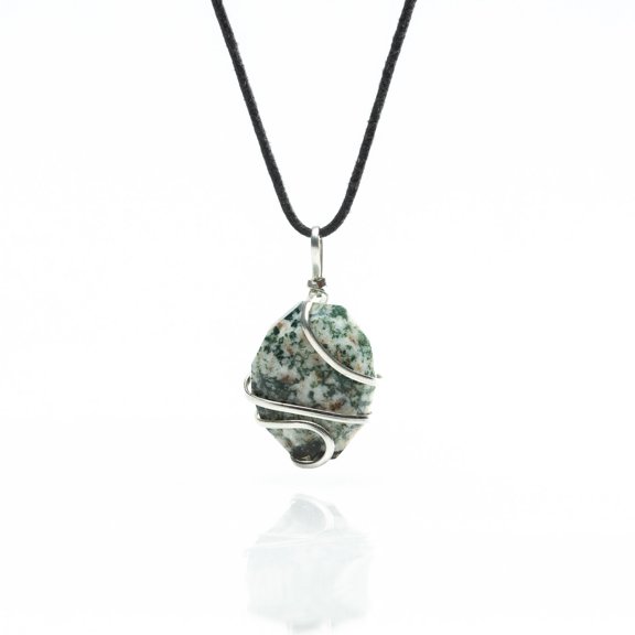 AYANA Tree Agate Faceted Tumbled Wrapped Healing Crystal Pendant Necklace